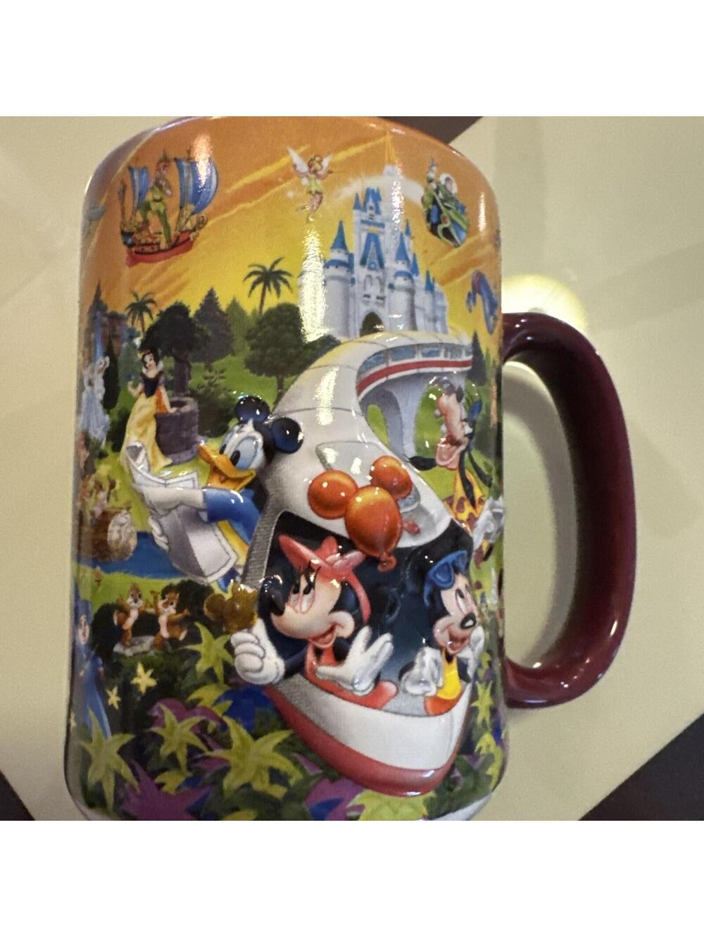 Walt Disney World 3D Coffee Cup Mug Monorail Mickey & many Disney Characters